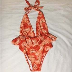 V plunge ruffle swimsuit